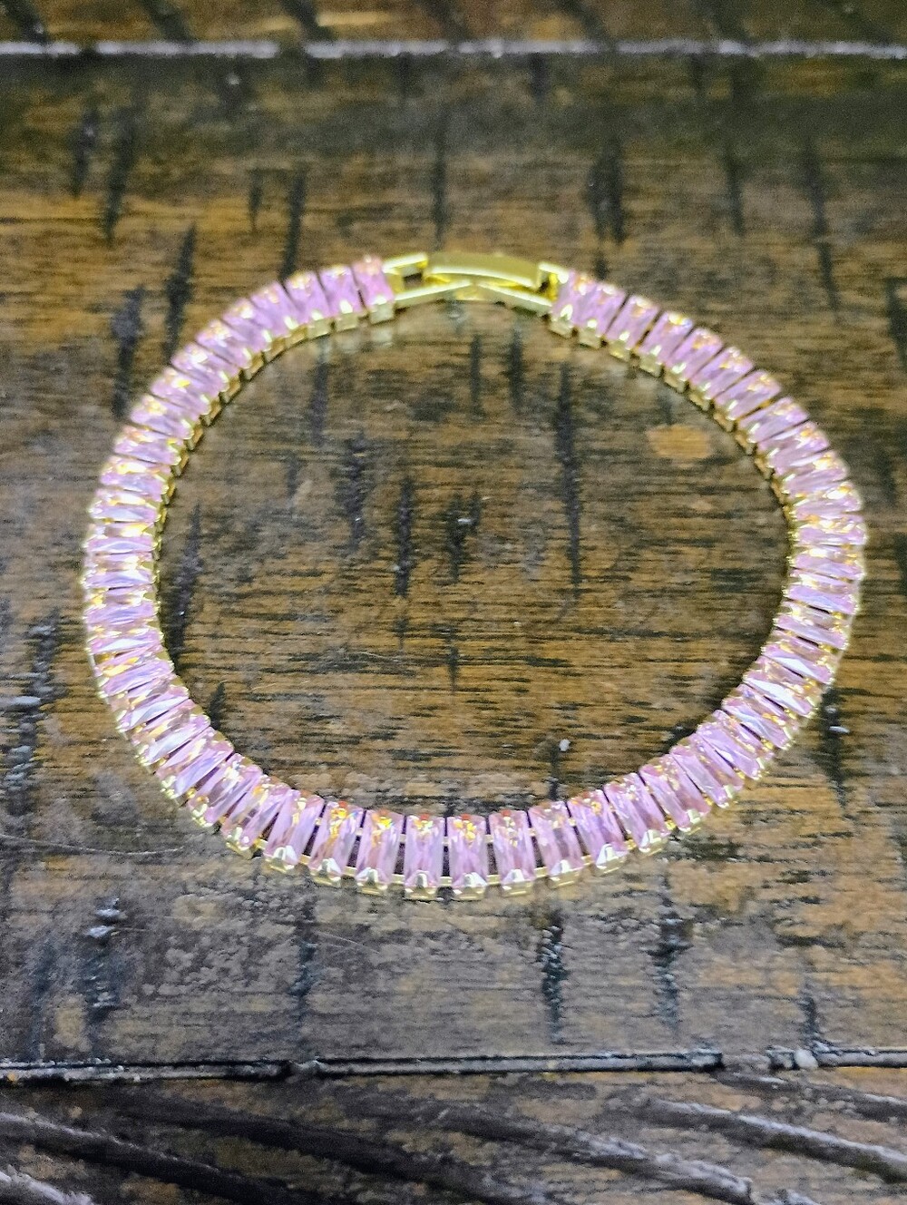 New Gold Plated Pink Baguette Tennis Bracelet